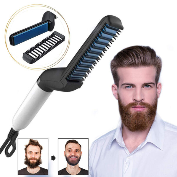 Electric Hair Straightener Brush,Men Quick Beard Straightener Styler Comb,Hair Straightening,Curly Hair Straightening Comb,Side Hair Detangling,Multifunctional Hair Curling Curler - Image 2