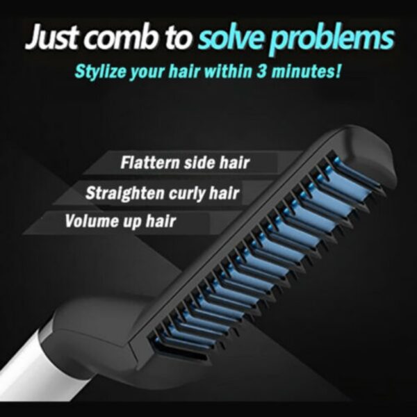 Electric Hair Straightener Brush,Men Quick Beard Straightener Styler Comb,Hair Straightening,Curly Hair Straightening Comb,Side Hair Detangling,Multifunctional Hair Curling Curler - Image 4