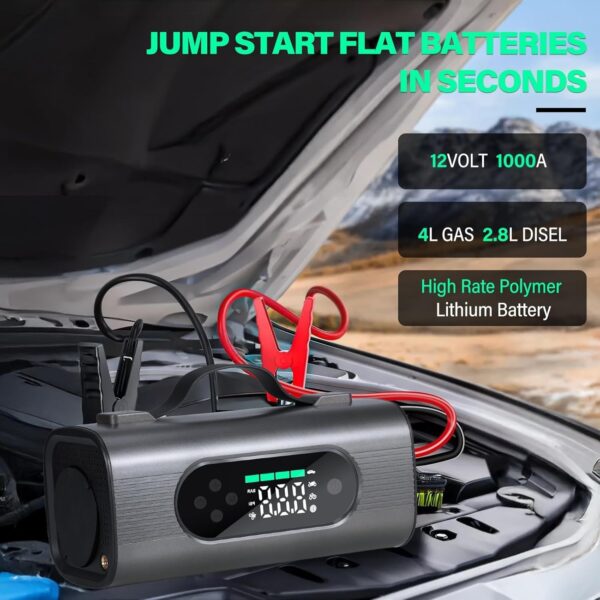 Newest 8 In 1 Portable Car Battery Starter With Air Compressor, Car  Wireless Vacuum Cleaner 150PSI Car Battery Starter 12V With Large LCD Display - Image 2