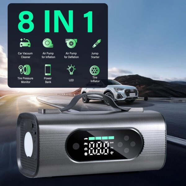 Newest 8 In 1 Portable Car Battery Starter With Air Compressor, Car  Wireless Vacuum Cleaner 150PSI Car Battery Starter 12V With Large LCD Display - Image 3