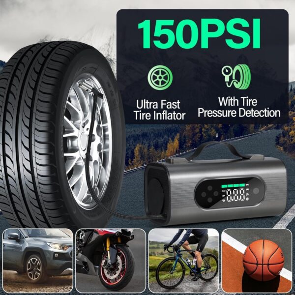 Newest 8 In 1 Portable Car Battery Starter With Air Compressor, Car  Wireless Vacuum Cleaner 150PSI Car Battery Starter 12V With Large LCD Display - Image 7